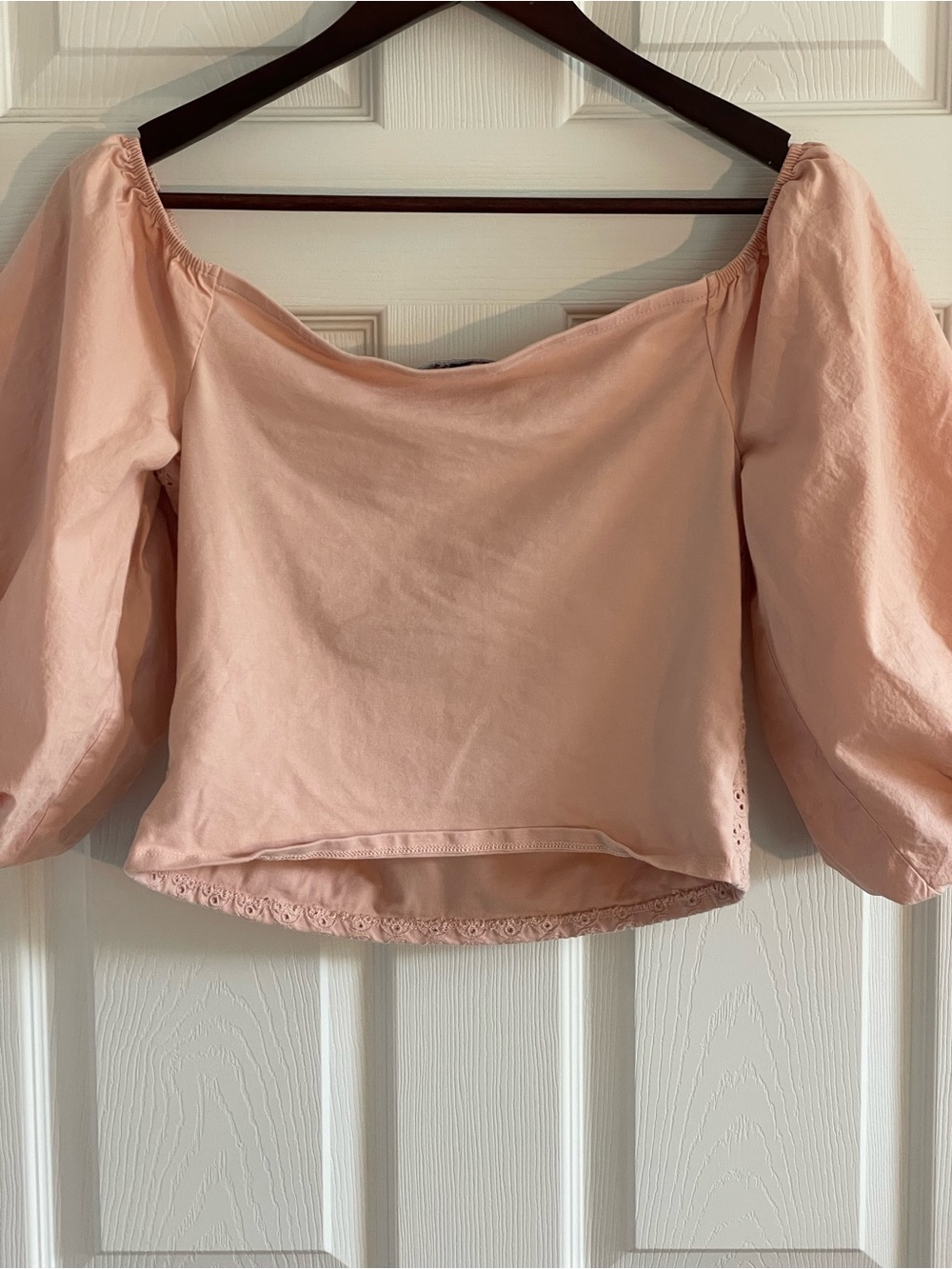Express Blush Pink Eyelet Puff Sleeve Crop Top Size M - Picture 5 of 6
